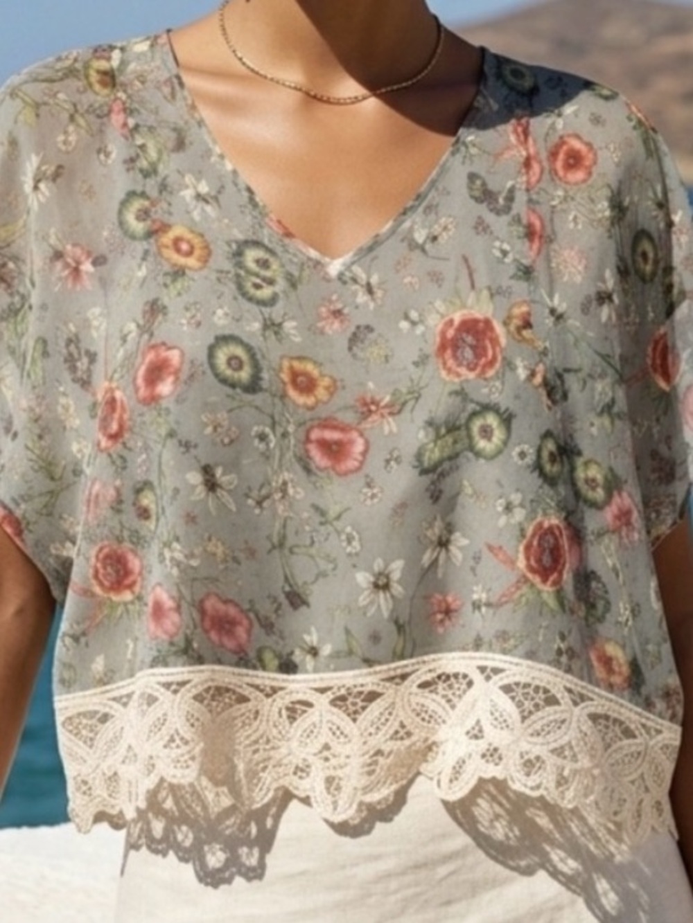 Medium Sheer floral lace Crop Blouse with Flutter Sleeves